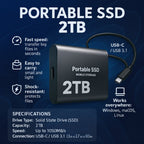 Wydajny 2TB zewnętrzny dysk SSD – Przenośna pamięć dla laptopów i komputerów stacjonarnych VexonGear