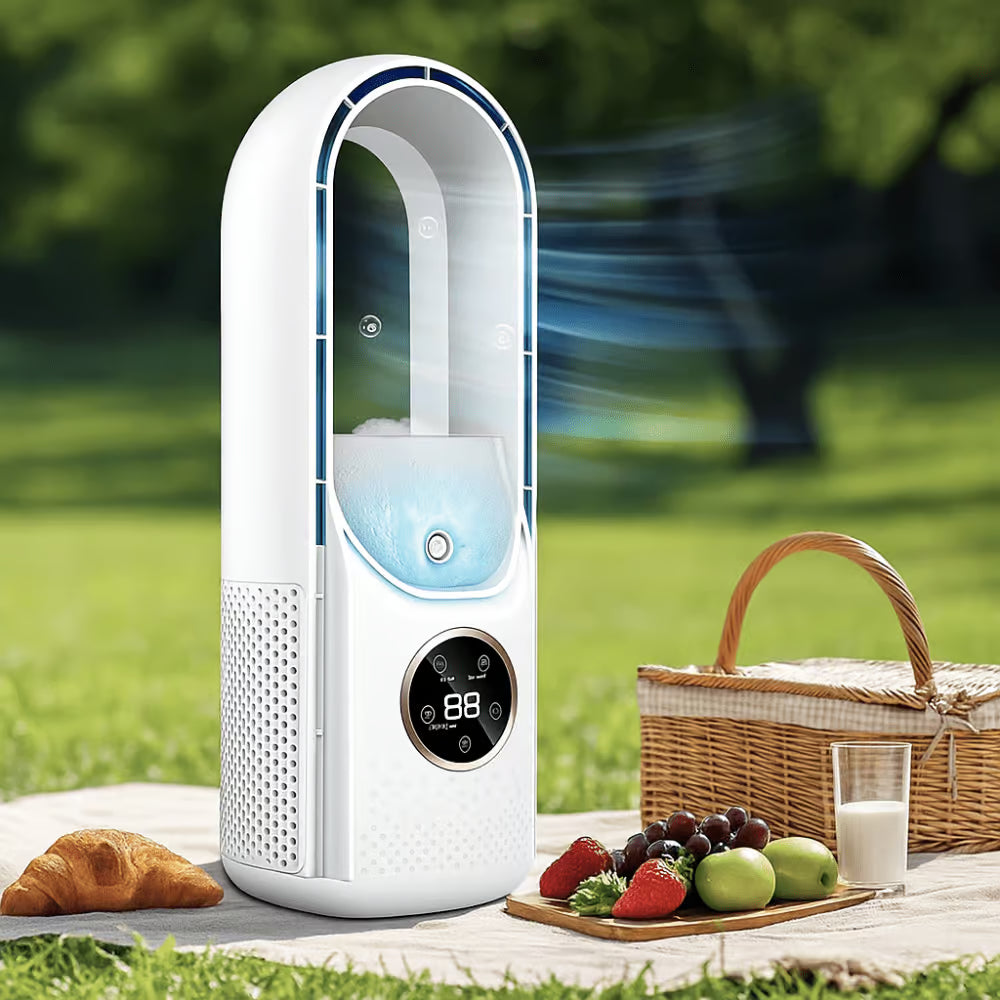 Portable Evaporative Cooler, Bladeless Design, 100ml Water Tank, 6 Speed Settings