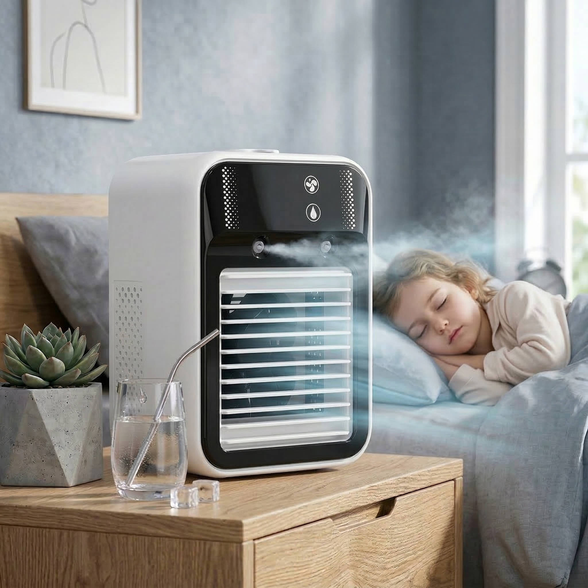 Portable Misting Air Cooler Dual Nano Mist Rechargeable 3 Speed Fan Digital Display