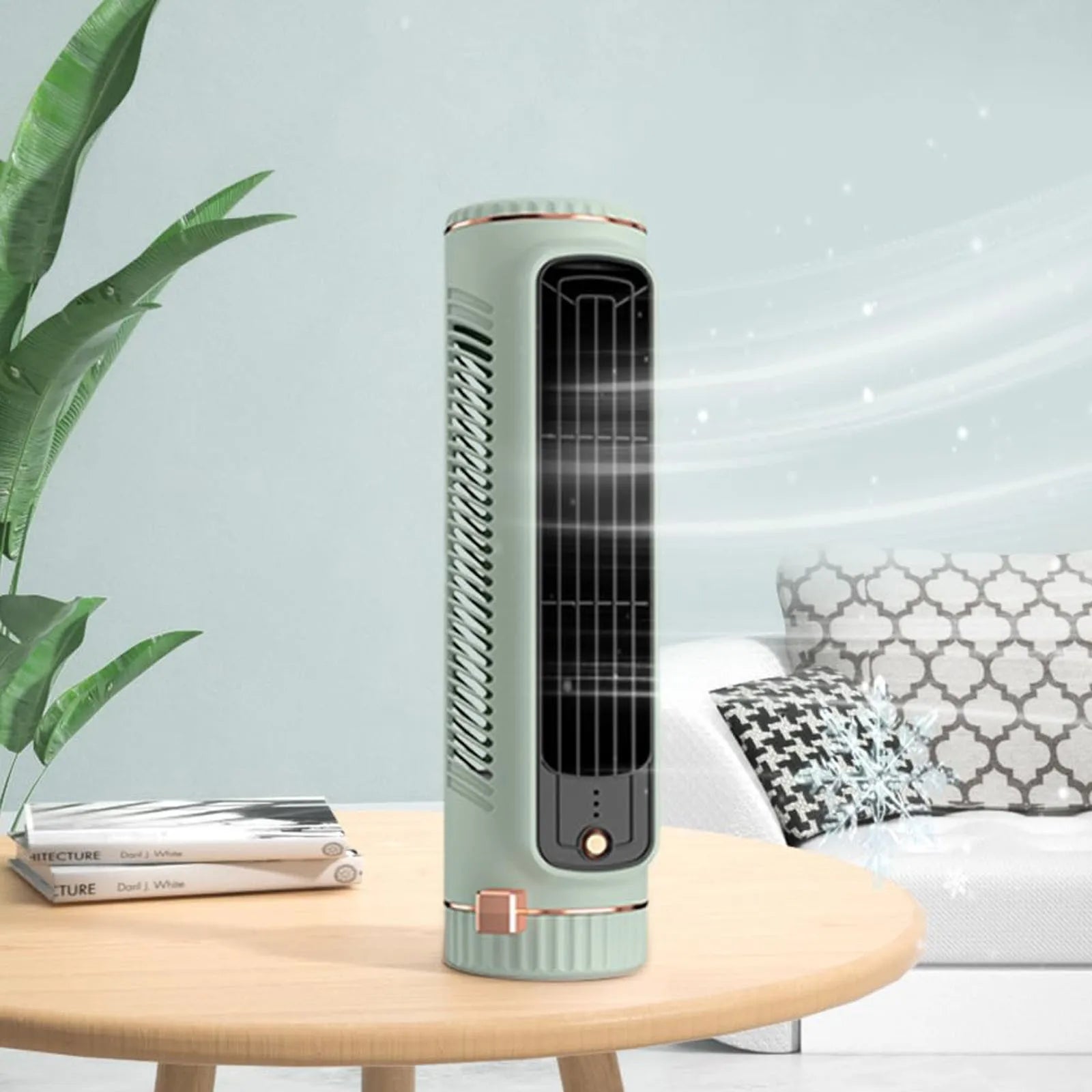Portable Tower Fan, Bladeless Design, 360° Air Circulation, Battery Operated
