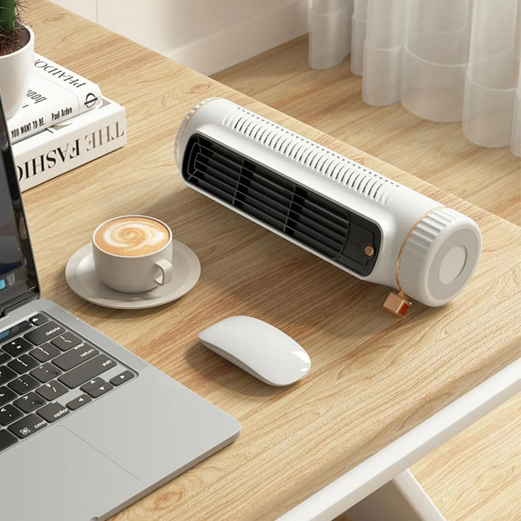 Portable Tower Fan, Bladeless Design, 360° Air Circulation, Battery Operated