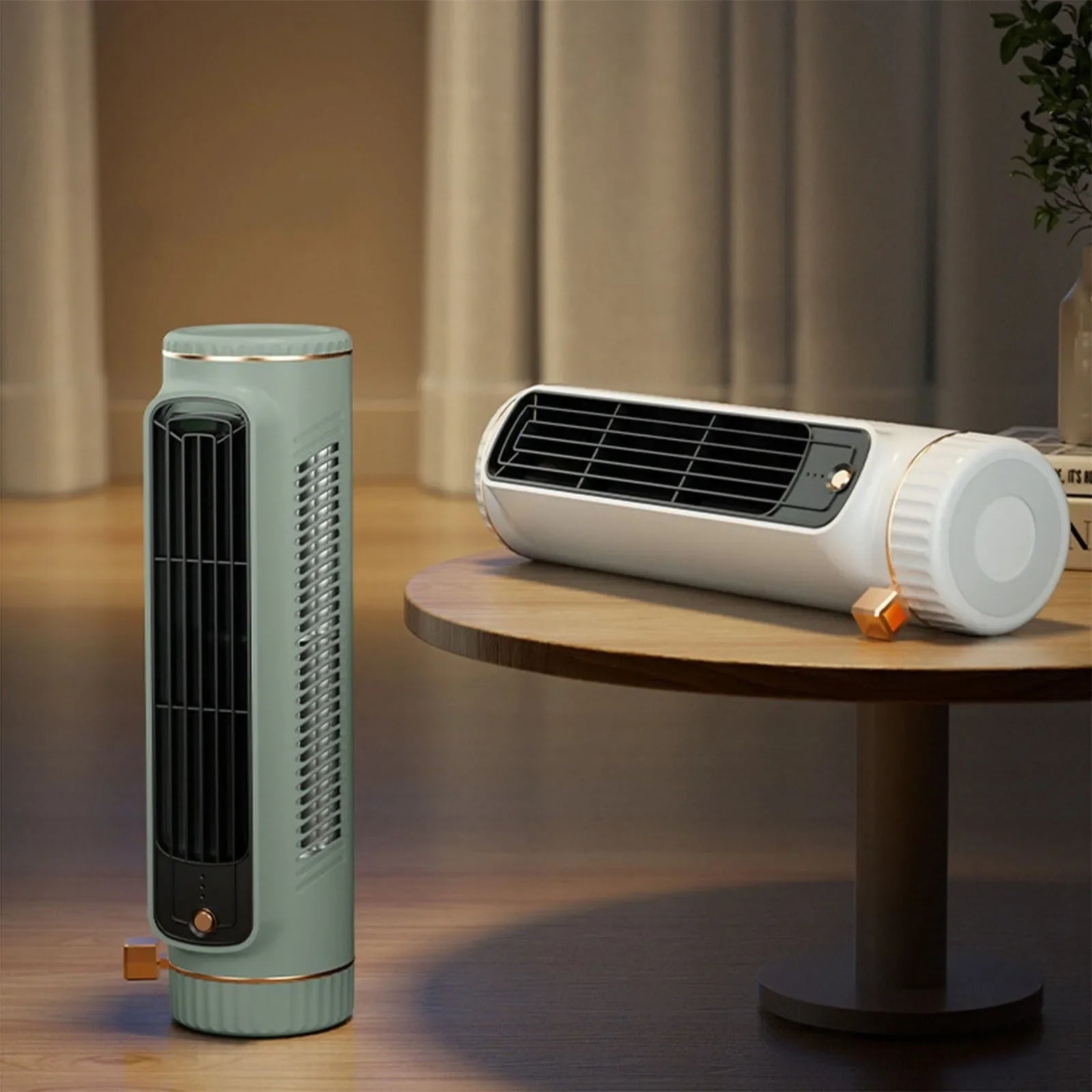Portable Tower Fan, Bladeless Design, 360° Air Circulation, Battery Operated