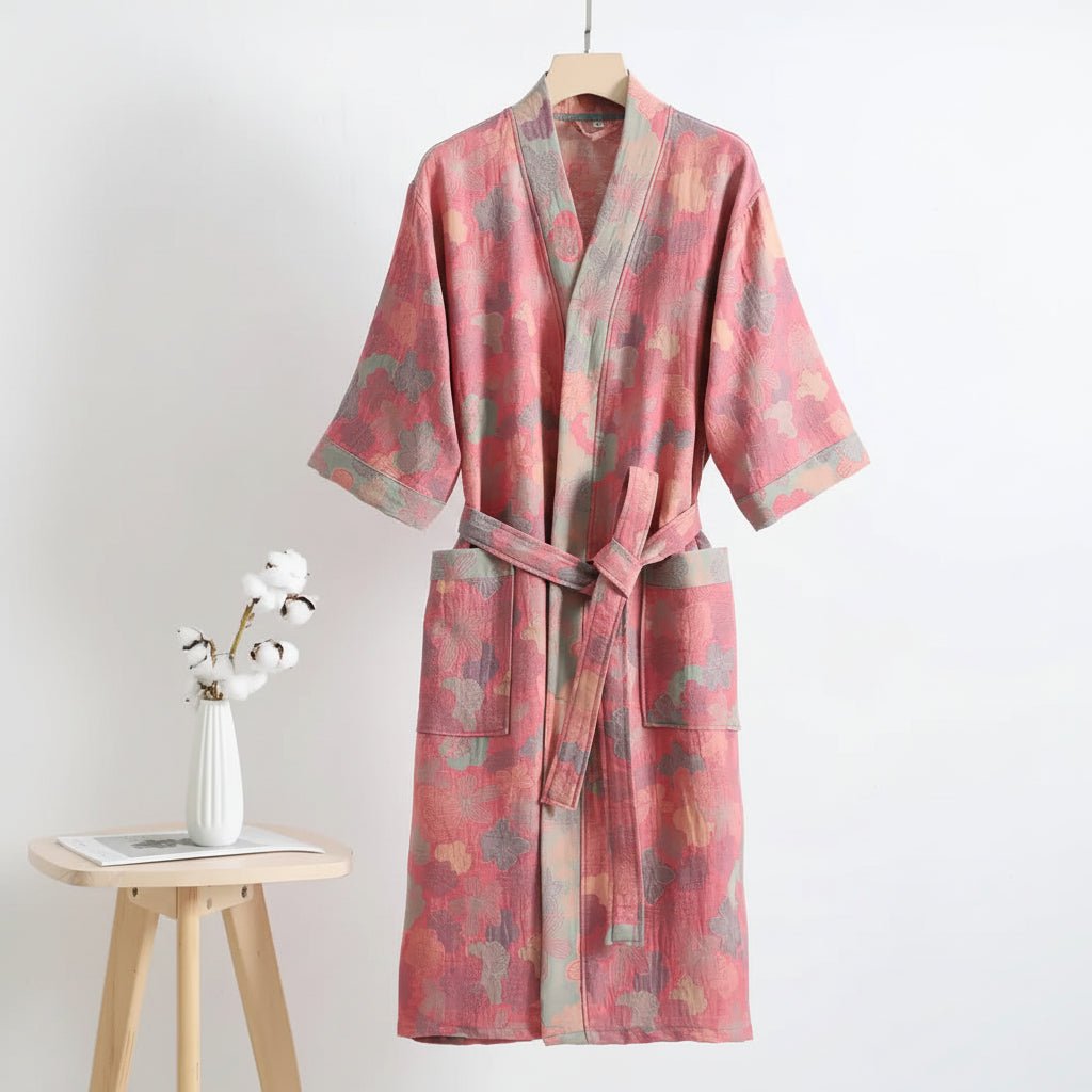 Reversible Kimono Bathrobe Organic Cotton Lightweight Soft Robe VexonGear