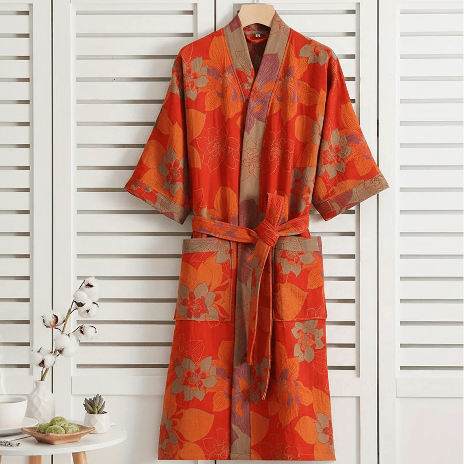 Reversible Kimono Bathrobe Organic Cotton Lightweight Soft Robe VexonGear
