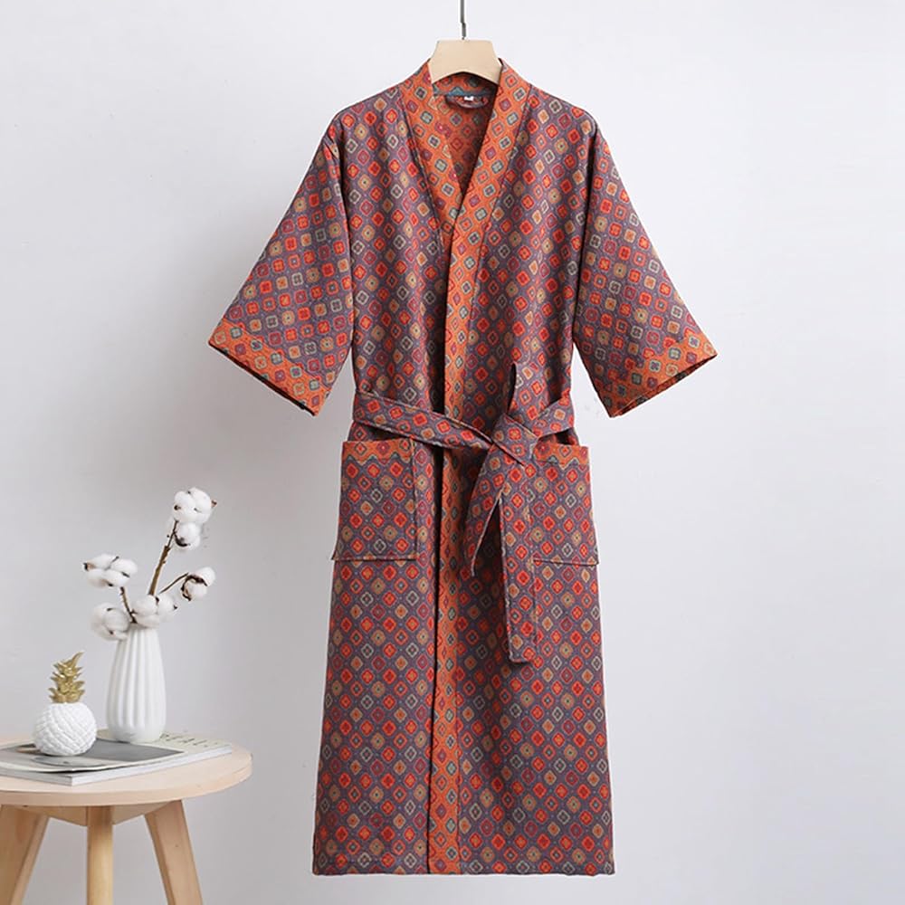 Reversible Kimono Bathrobe Organic Cotton Lightweight Soft Robe VexonGear