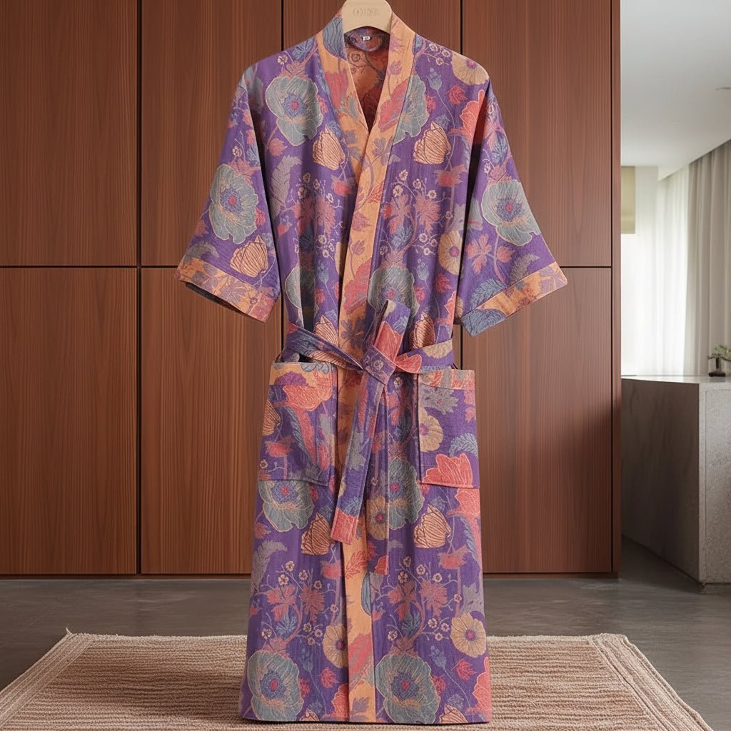 Reversible Kimono Bathrobe Organic Cotton Lightweight Soft Robe VexonGear