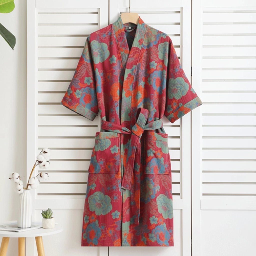Reversible Kimono Bathrobe Organic Cotton Lightweight Soft Robe VexonGear