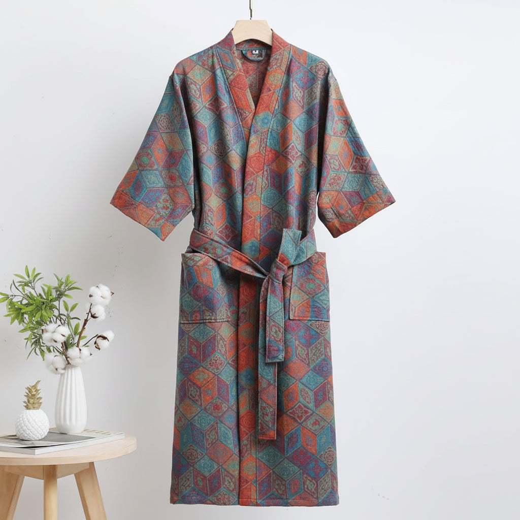 Reversible Kimono Bathrobe Organic Cotton Lightweight Soft Robe VexonGear