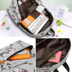 Kawaii Cat Pattern Backpack | Canvas School Bag With Fish Bone Print VexonGear