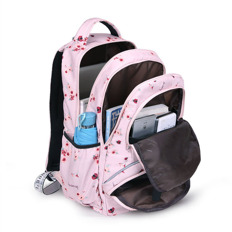 Floral School Backpack | Pink Botanical Print With Pom Charm VexonGear