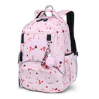 Floral School Backpack | Pink Botanical Print With Pom Charm VexonGear