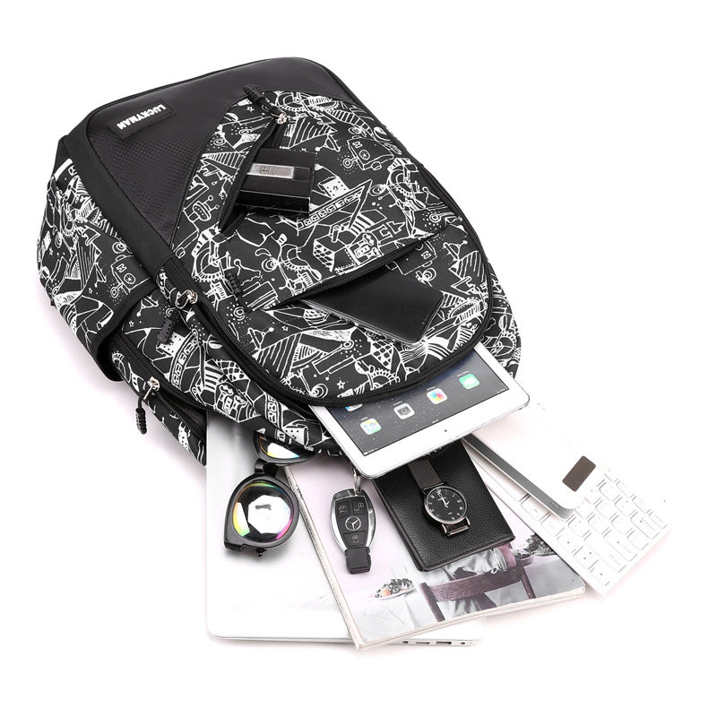 Urban Graphic Backpack | Black & White Geometric Pattern VexonGear