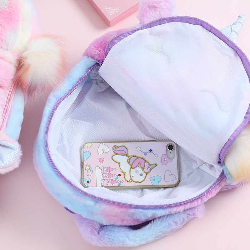 Plush Unicorn Backpack | Pastel Rainbow Fur Design VexonGear