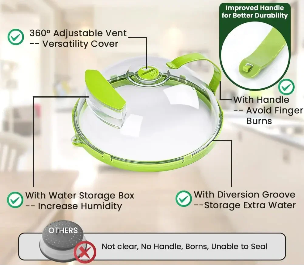 Microwave Food Cover | Steam Vent Splatter Guard With Handle VexonGear