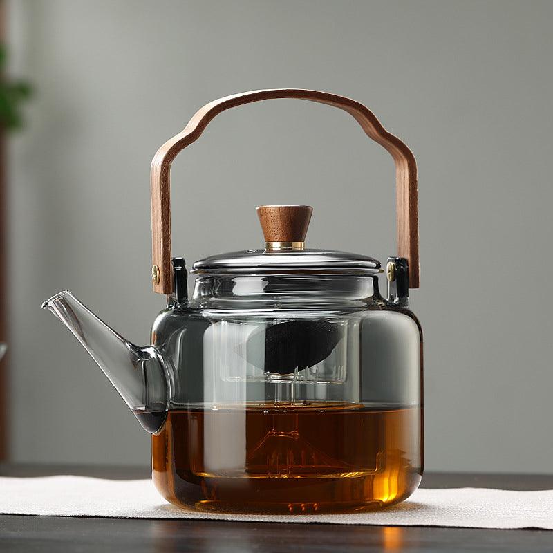 Glass Teapot with Wood Handle | Smoked Glass Tea Brewing Pot VexonGear