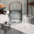 Glass Teapot with Wood Handle | Smoked Glass Tea Brewing Pot VexonGear