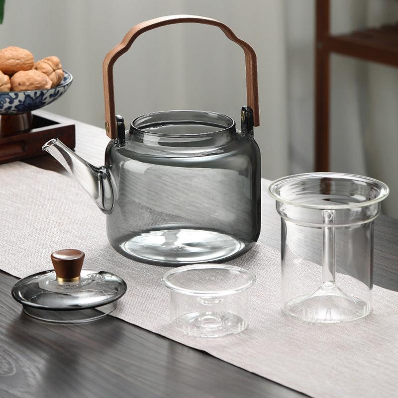 Glass Teapot with Wood Handle | Smoked Glass Tea Brewing Pot VexonGear