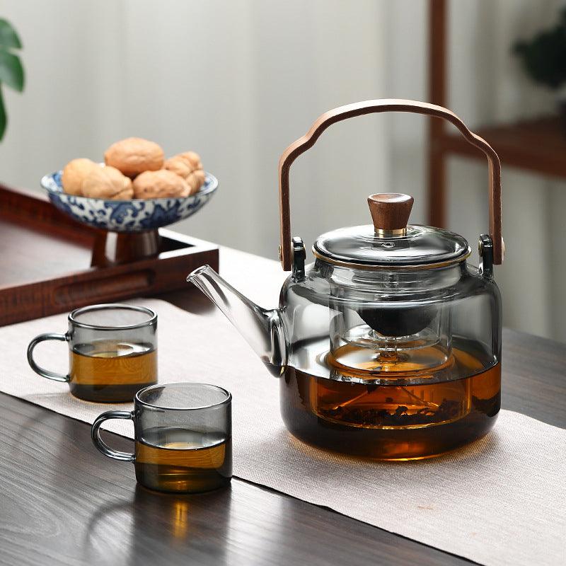 Glass Teapot with Wood Handle | Smoked Glass Tea Brewing Pot VexonGear