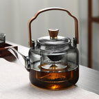 Glass Teapot with Wood Handle | Smoked Glass Tea Brewing Pot VexonGear