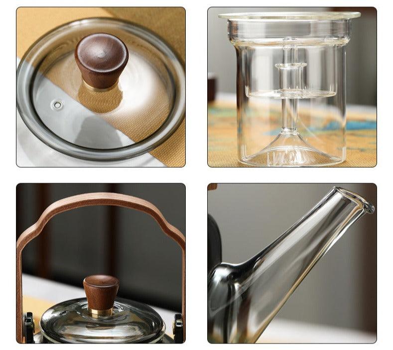 Glass Teapot with Wood Handle | Smoked Glass Tea Brewing Pot VexonGear