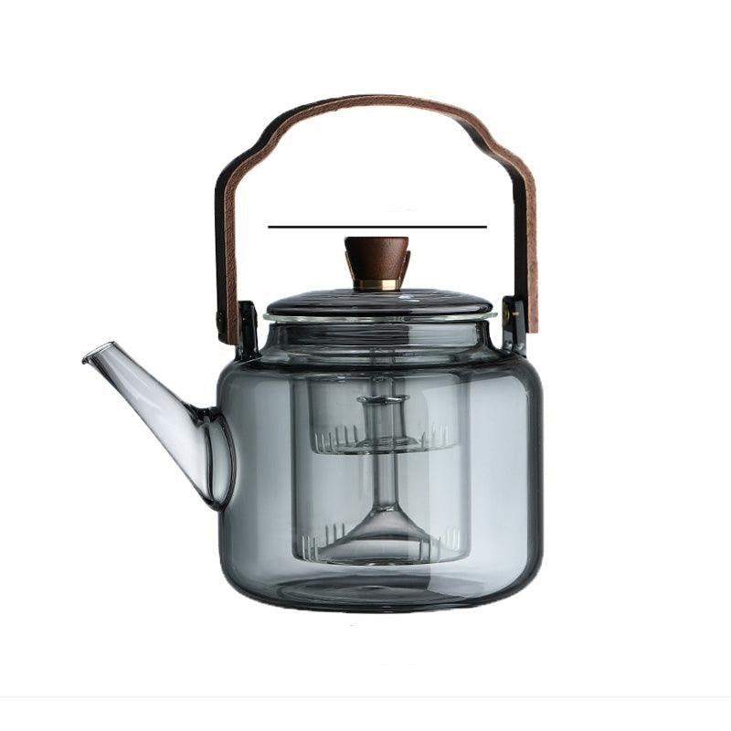 Glass Teapot with Wood Handle | Smoked Glass Tea Brewing Pot VexonGear