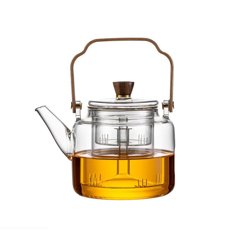 Glass Teapot with Wood Handle | Smoked Glass Tea Brewing Pot VexonGear