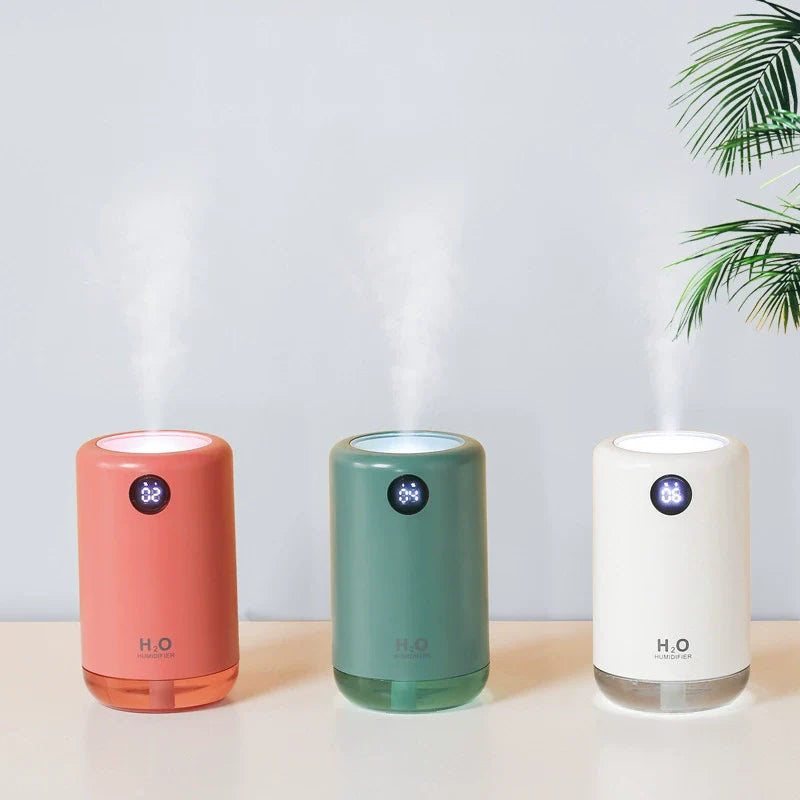 Ultrasonic Humidifier, 500ml Capacity, Rechargeable Battery, LED Night Light