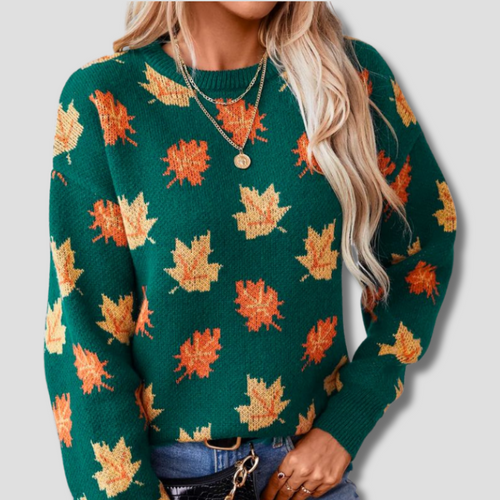 Autumn Knit Sweater | Maple Leaf Pattern In Forest Green VexonGear