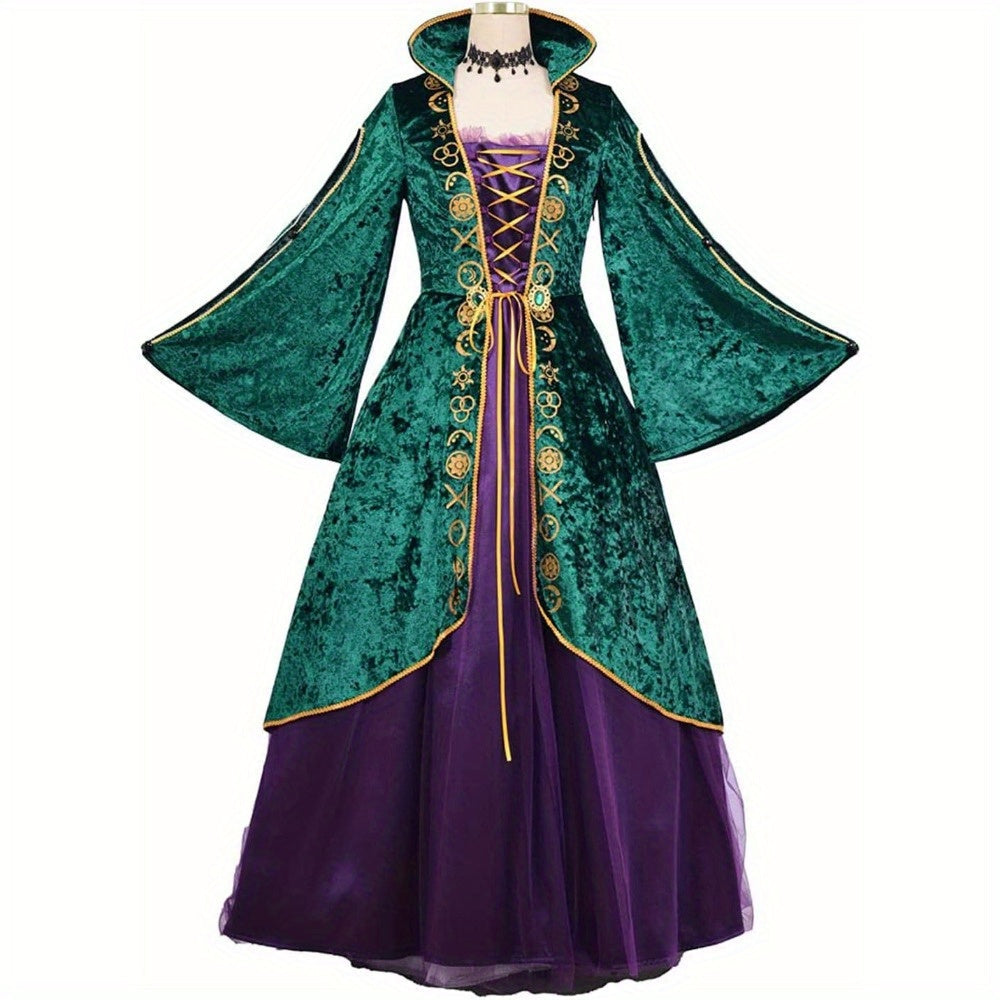 Medieval Velvet Dress | Emerald & Purple Renaissance Gown VexonGear