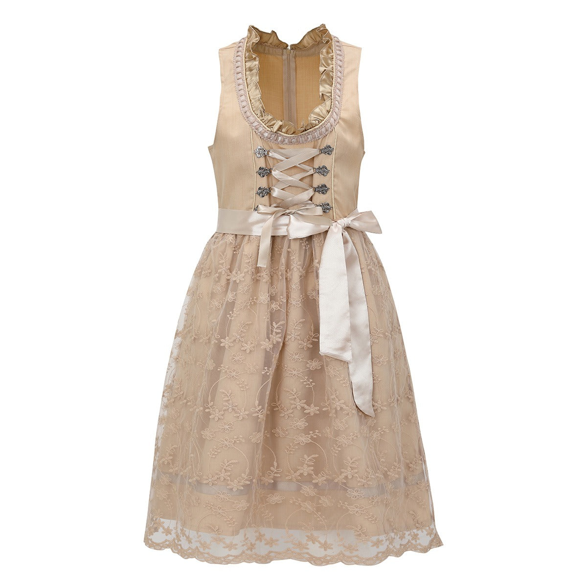 Traditional Dirndl Dress | Vintage Apricot With Lace Apron VexonGear