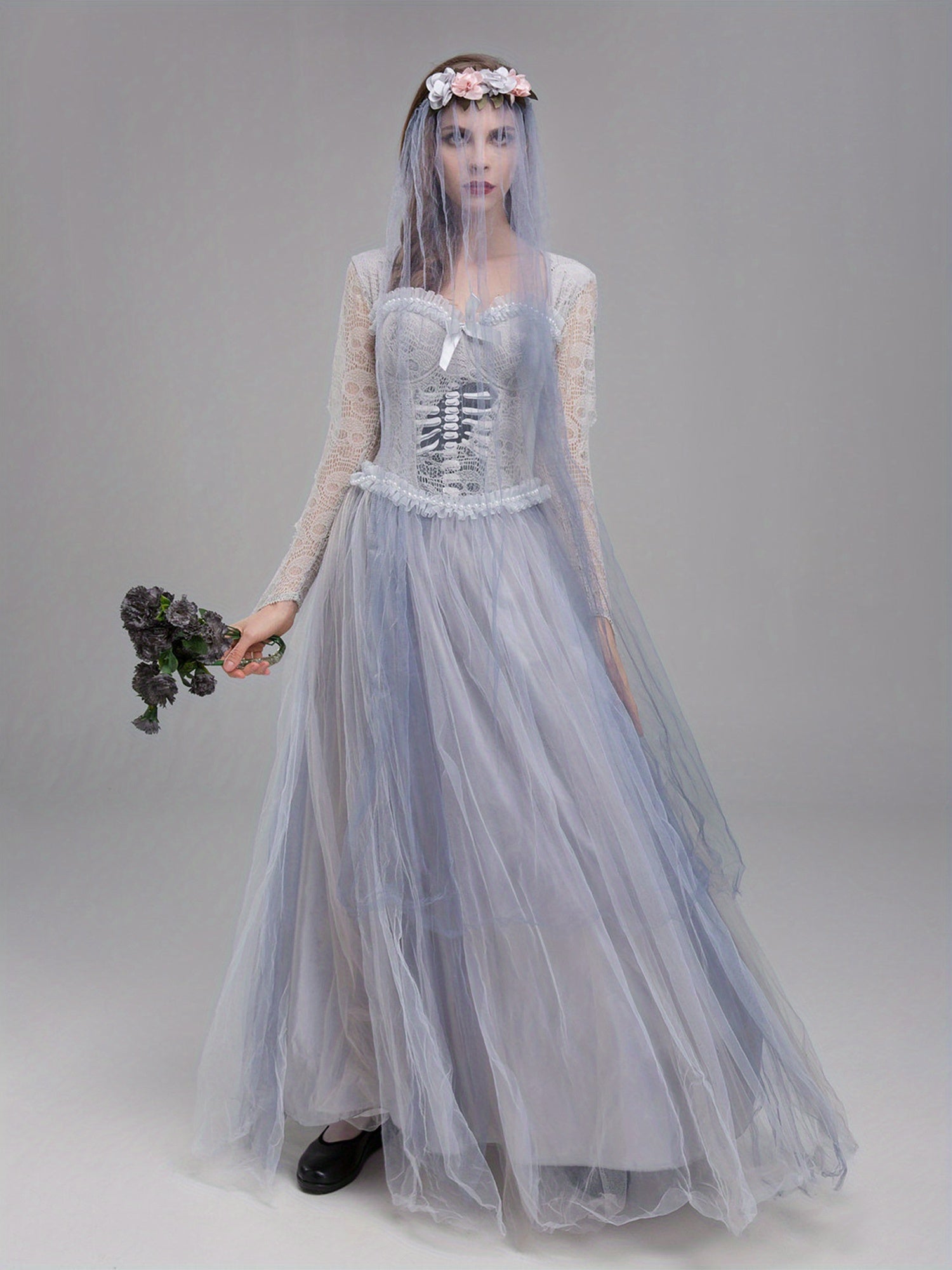 Women’s Gothic Corpse Bride Halloween Costume Dress | Lace Maxi Gown VexonGear