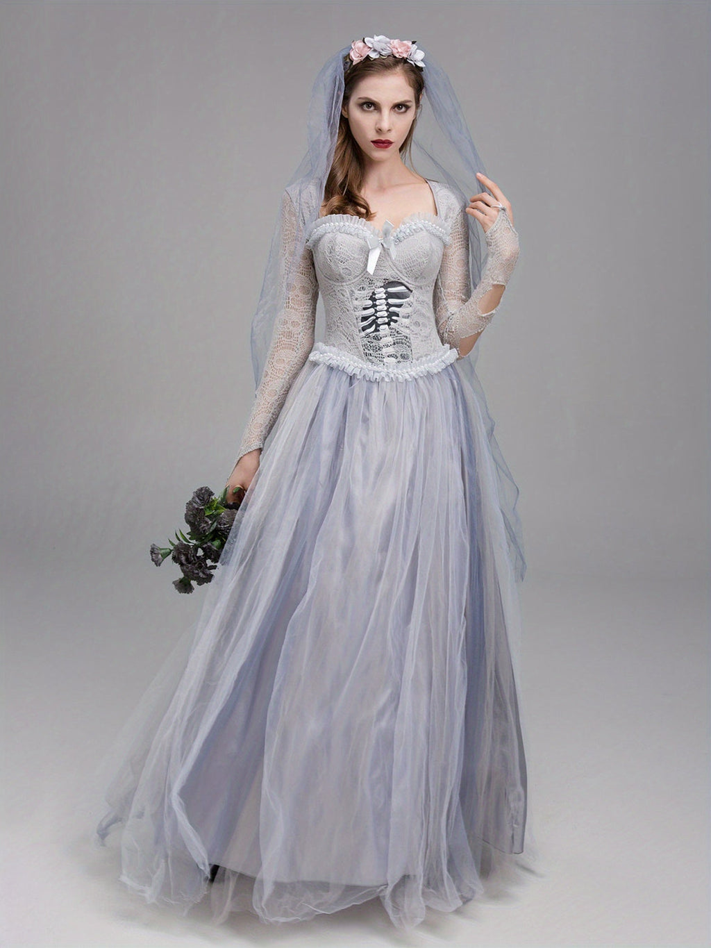 Women’s Gothic Corpse Bride Halloween Costume Dress | Lace Maxi Gown VexonGear
