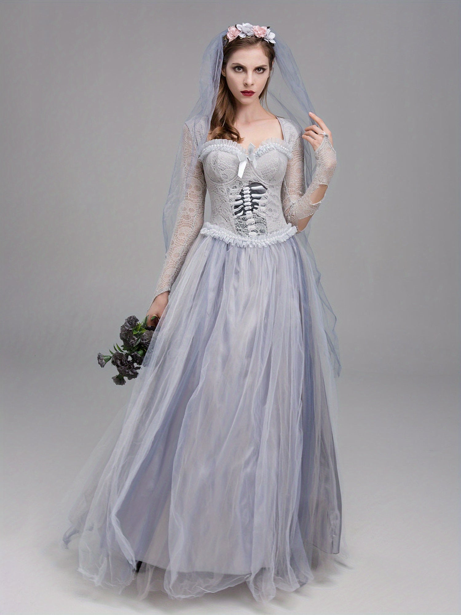 Women’s Gothic Corpse Bride Halloween Costume Dress | Lace Maxi Gown VexonGear