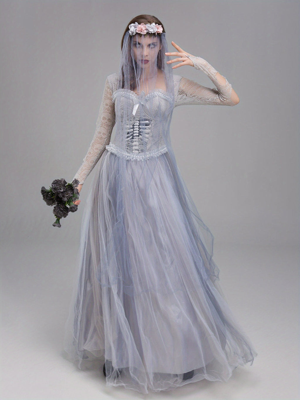 Women’s Gothic Corpse Bride Halloween Costume Dress | Lace Maxi Gown VexonGear