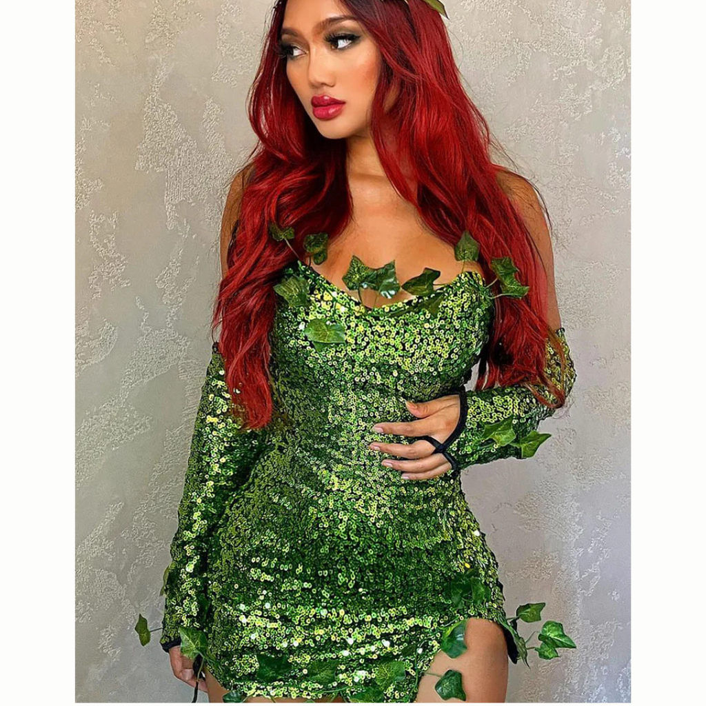 Fantasy Sequin Costume Halloween Dress | Strapless Leaf Mini Dress VexonGear