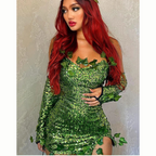 Fantasy Sequin Costume Halloween Dress | Strapless Leaf Mini Dress VexonGear