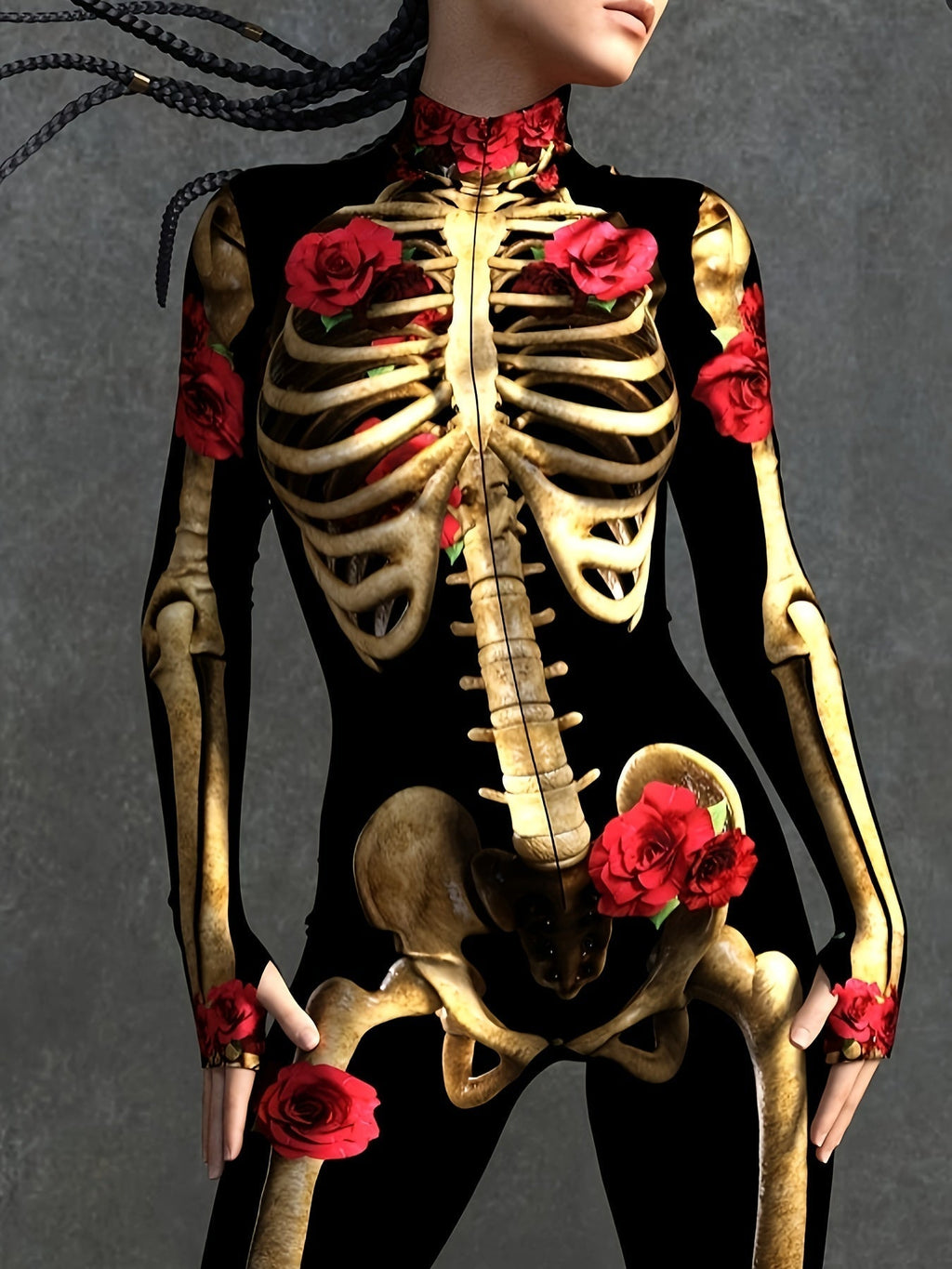 Women’s Skeleton Halloween Costume | Long Sleeve Stretchy Print Jumpsuit VexonGear