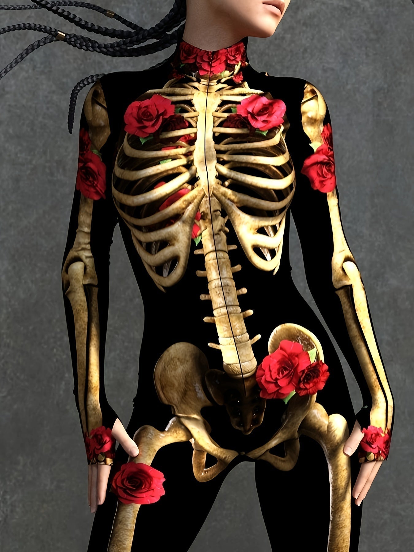 Women’s Skeleton Halloween Costume | Long Sleeve Stretchy Print Jumpsuit VexonGear