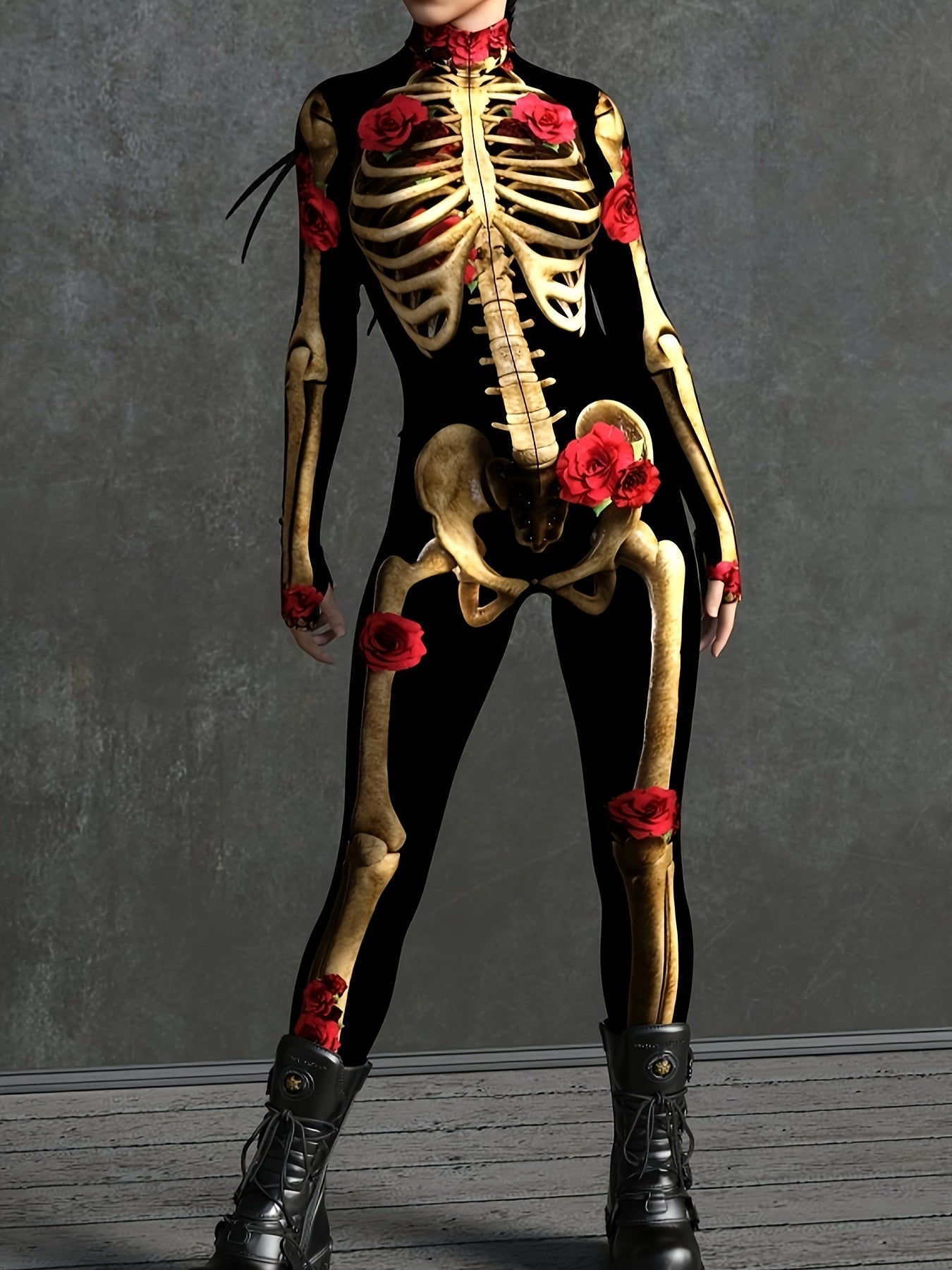 Women’s Skeleton Halloween Costume | Long Sleeve Stretchy Print Jumpsuit VexonGear
