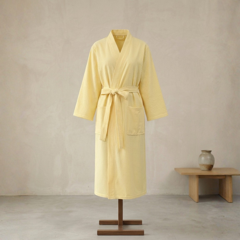 Women's Bamboo Waffle Robe Mid Calf Belted Two Pocket VexonGear