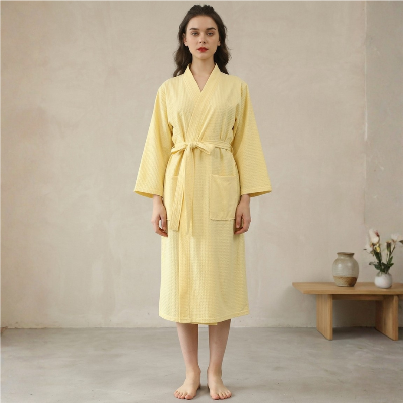 Women's Bamboo Waffle Robe Mid Calf Belted Two Pocket VexonGear