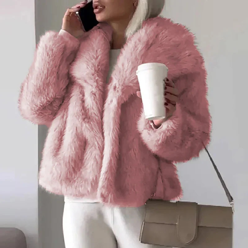Plush Faux Fur Jacket | Soft Pink Winter Outerwear VexonGear