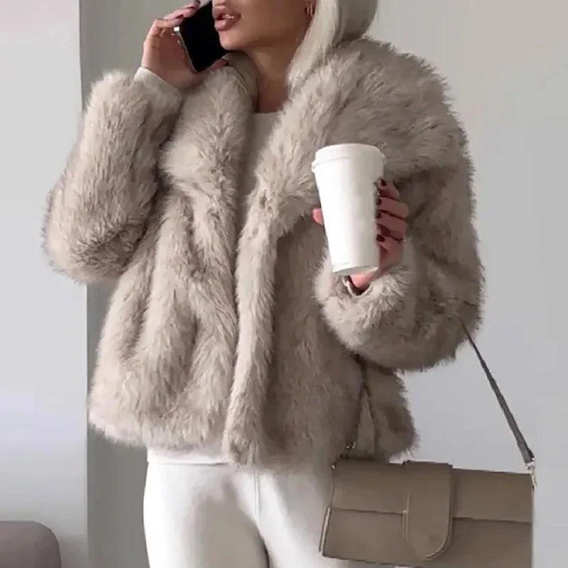 Plush Faux Fur Jacket | Soft Pink Winter Outerwear VexonGear