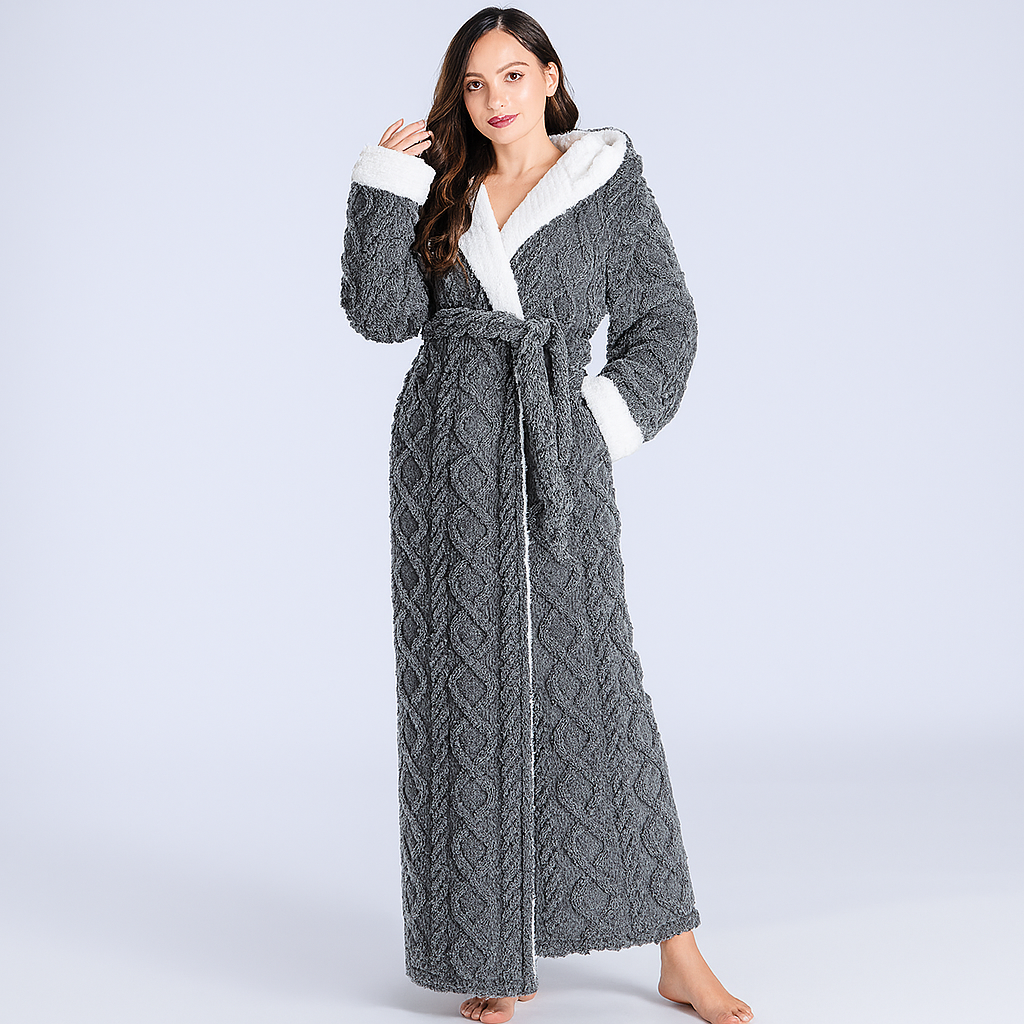 Women’s Robe Hooded Ankle Length Flannel Coral Fleece VexonGear