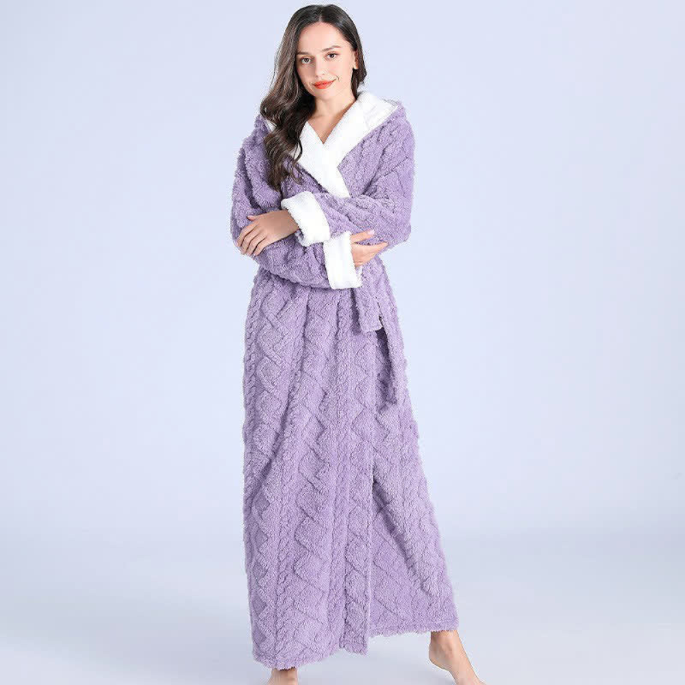 Women’s Robe Hooded Ankle Length Flannel Coral Fleece VexonGear