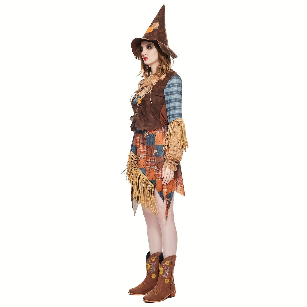 Women’s Halloween Scarecrow Dress | Off-Shoulder Mini Costume VexonGear