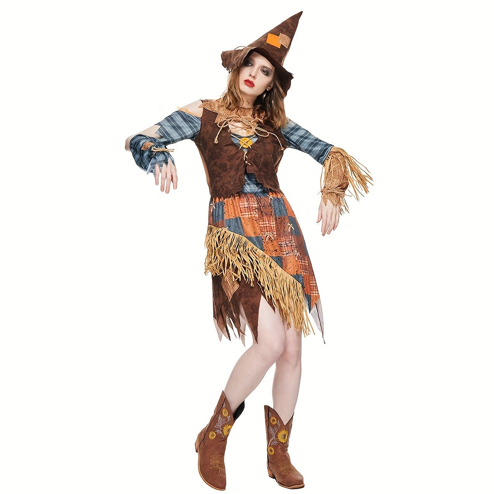 Women’s Halloween Scarecrow Dress | Off-Shoulder Mini Costume VexonGear