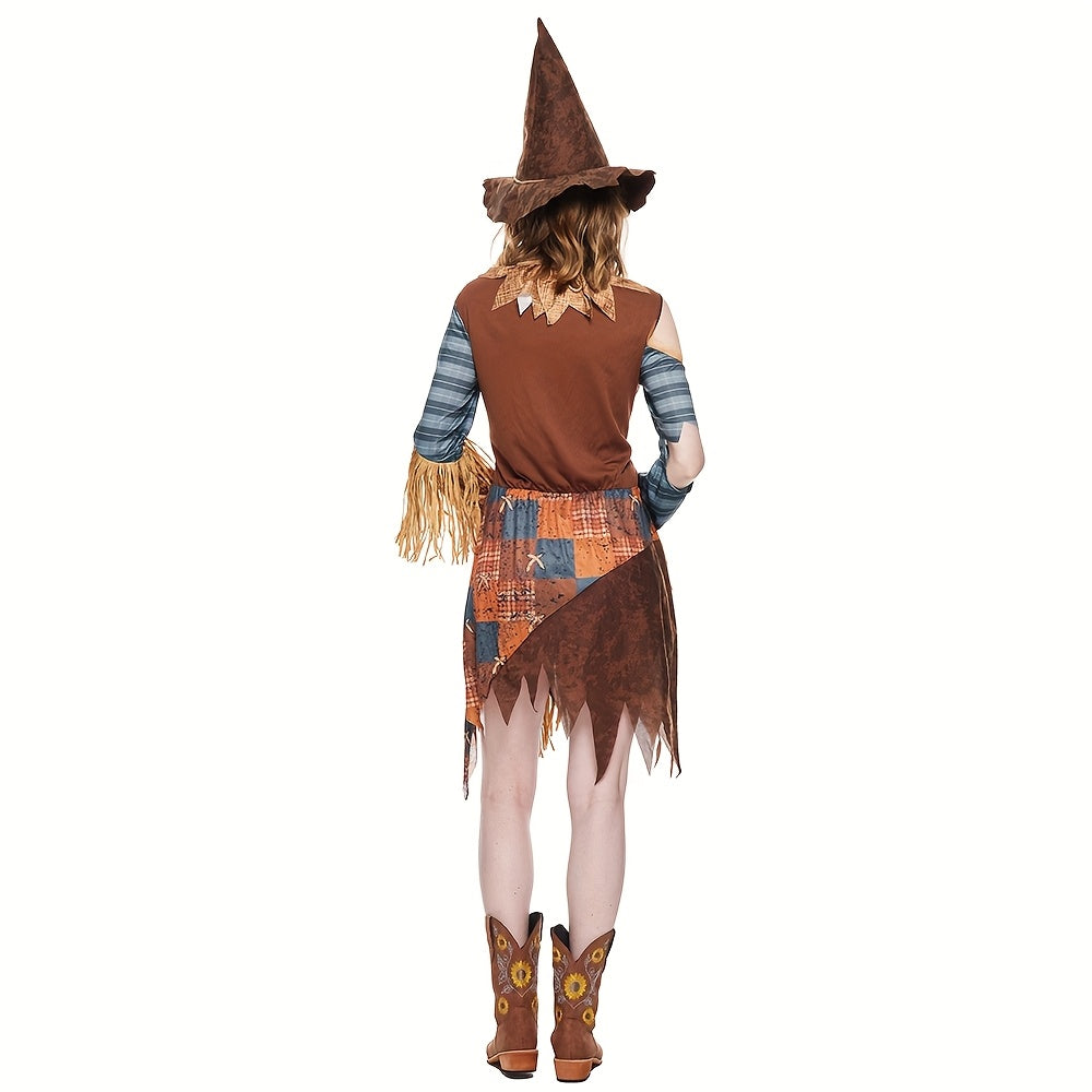 Women’s Halloween Scarecrow Dress | Off-Shoulder Mini Costume VexonGear