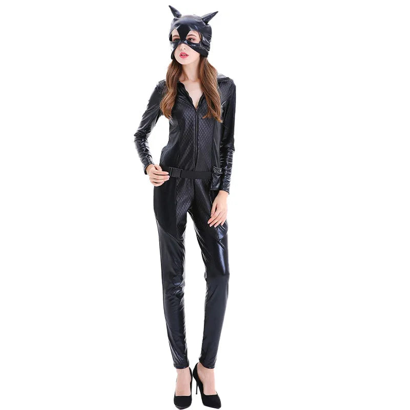 Women’s Halloween Costume Catsuit – Shiny Long Sleeve One-Piece Outfit VexonGear