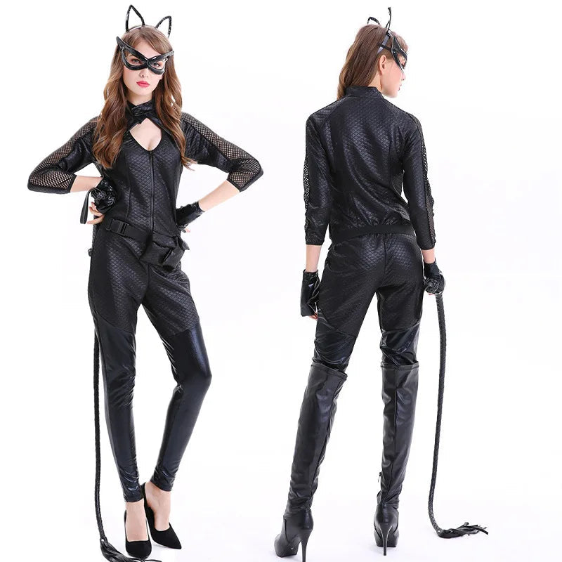 Women’s Halloween Costume Catsuit – Shiny Long Sleeve One-Piece Outfit VexonGear